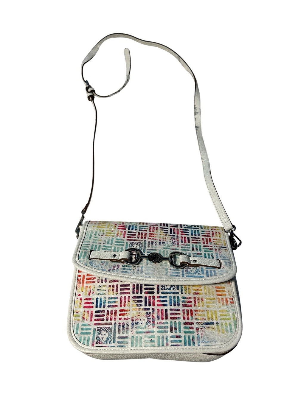 Anne Klein White Multicolor Geometric Crossbody Bag